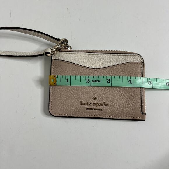 Kate Spade Pebbled Leather Card Case Wallet Zip Coin Cardholder Beige Taupe - Picture 9 of 11